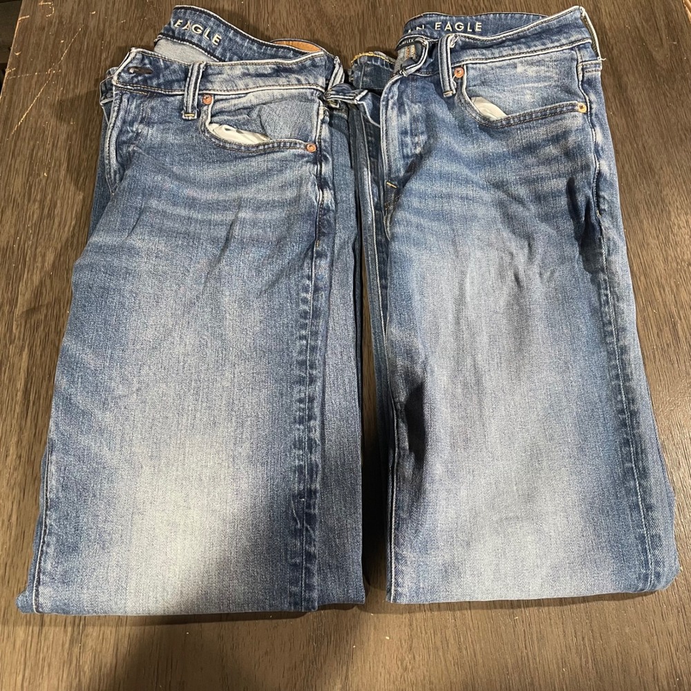 American Eagle Mens 30x36 Blue Jeans AirFlex Straight Leg Stretch- Lot of 2 Pair